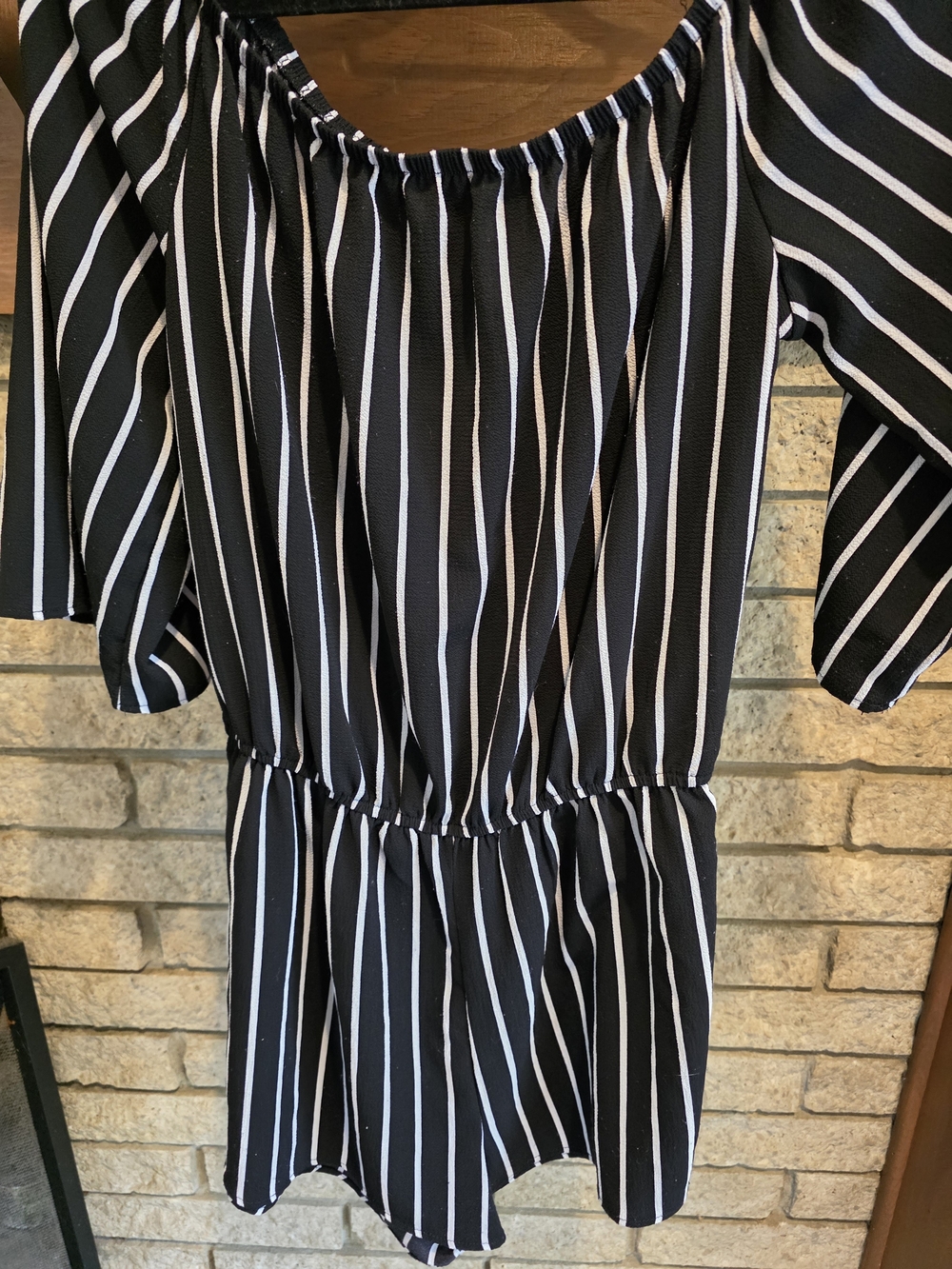 Ambiance Black and White Striped Short Romper - Picture 4 of 7